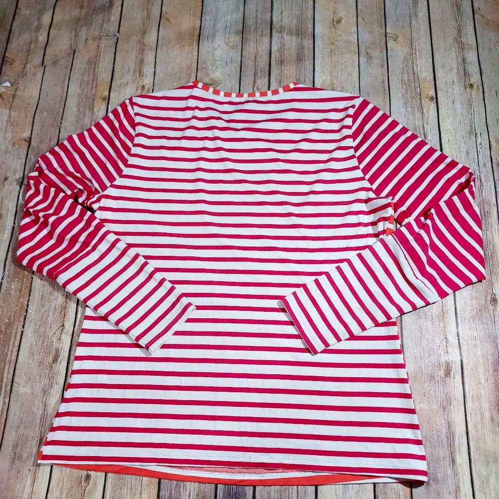 Lands End pink orange stripe swim shirt rashguard M 10-12